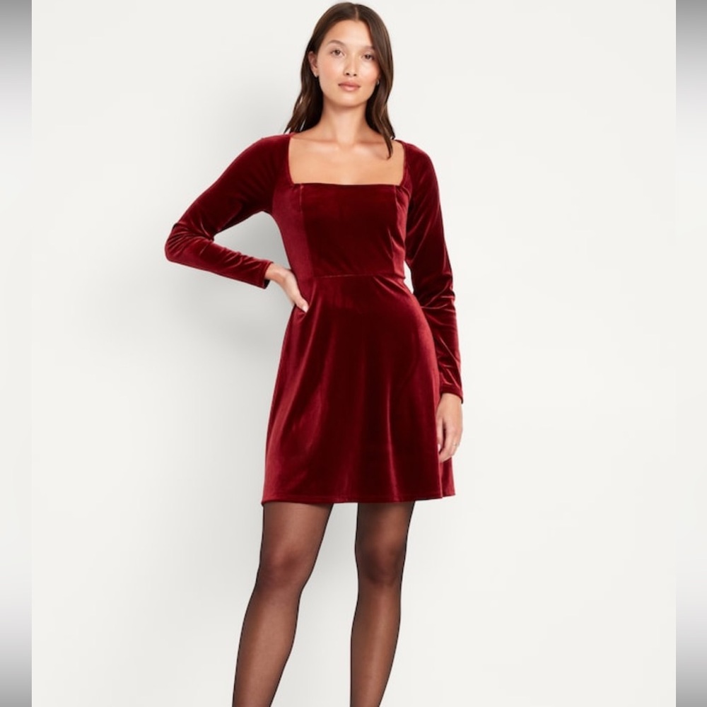 Old Navy Burgundy Velvet Long-Sleeve Mini Dress